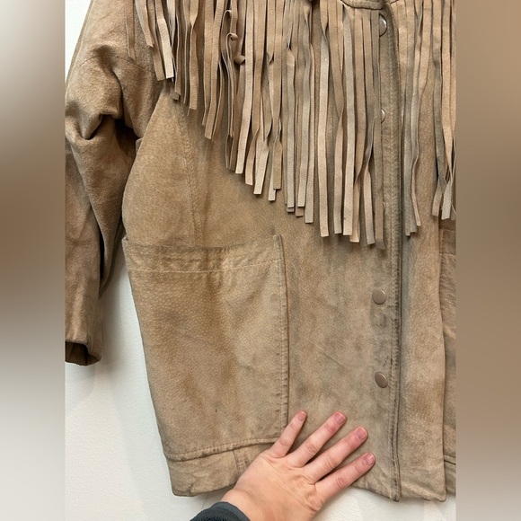 Vintage Genuine pig skin oversized leather western fringe suede jacket coat L - Picture 7 of 11